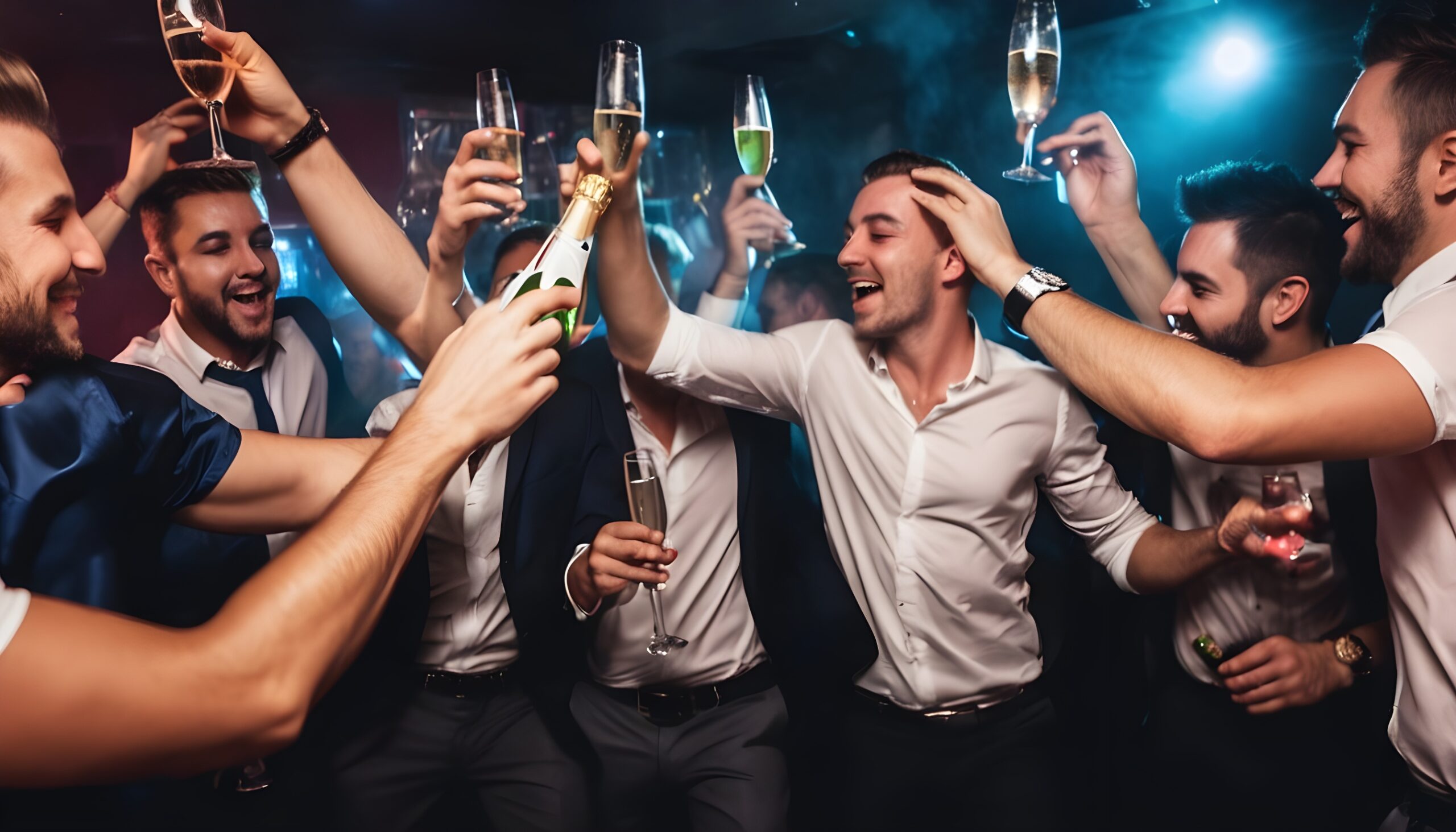 Males-dancing-and-drinking-champagne-on-a-Bachelor-party-in-a-night-club-in-cartagena Cartagena Wedding Services
